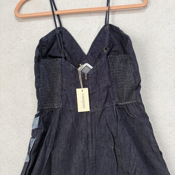 Sundance Dress Womens 12 Blue Denim Floral Spaghetti Strap V Neck Midi A Line - Picture 8 of 10